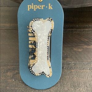 Piper K Leopard Print Bone Shape Hair Clip with Rhinestones